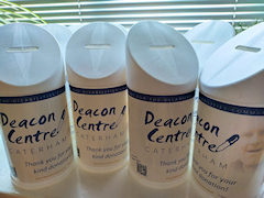 Help us raise funds via our lovely collection boxes! Deacon Centre collection boxes